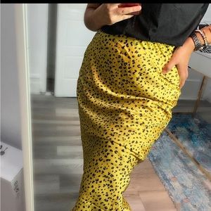 Yellow and Black Satin Like Animal Print Skirt
